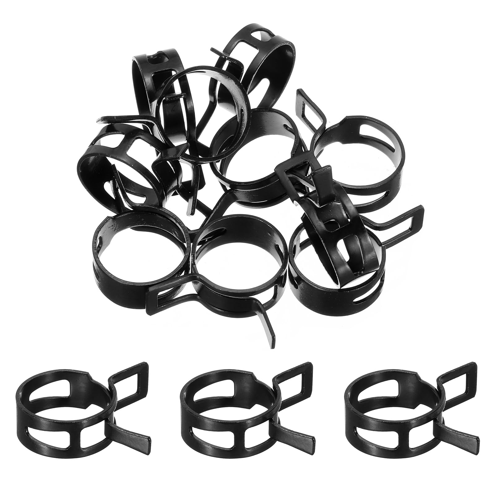 sourcing map 10 Pcs Fuel Line Clamps Spring Band Hose Clamps, 25mm Silicone Air Tube Vacuum Hose Water Pipe Low Pressure Clamps Assortment Kit, Black