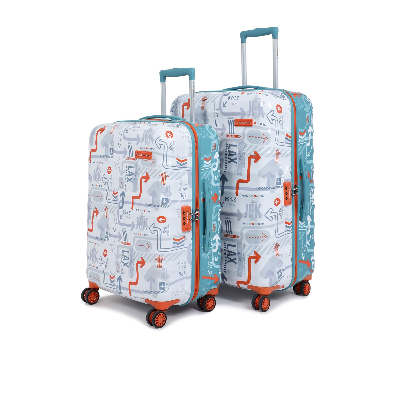 uppercase Polyester Jfk Duo|Inline Trolley Bag Set Of 2 (Small,Medium)|Hardshellsided Cabin&Check-In Inline Trolley Bag|Combination Lock|8 Wheel Suitcase For Unisex|(White&Teal Blue),H-65.5 cms-picture-15