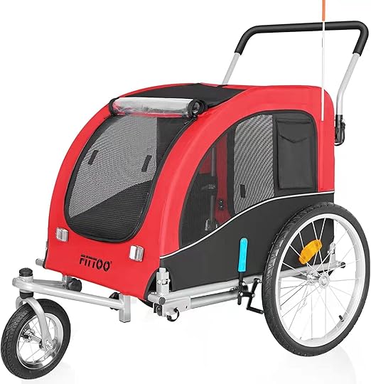 FITTOO Dog Bike Trailer, 2in1 Foldable Tow Behind Bike Trailers