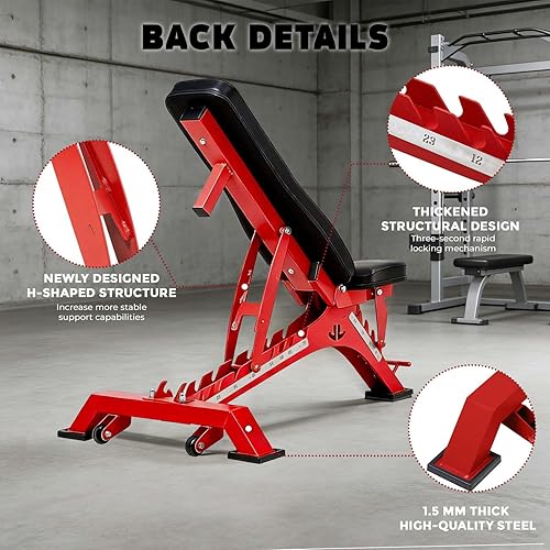 Miniatura 4 de Banco de pesas, banco de entrenamiento ajustable de 40, 1300 libras para entrenamiento de fuerza de cuerpo completo, plegable para espacio pequeño y