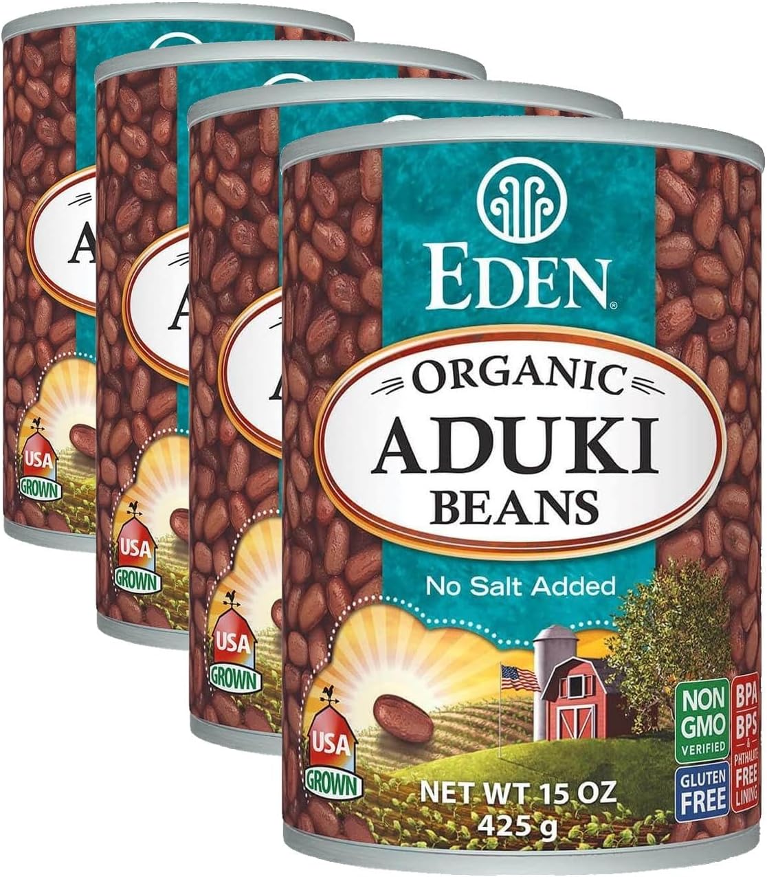 Eden Organic Aduki Red Beans, 15 oz Can, (Azuki, Adzuki), Vegan, Non-Fat, No Salt Added (Pack of 4)