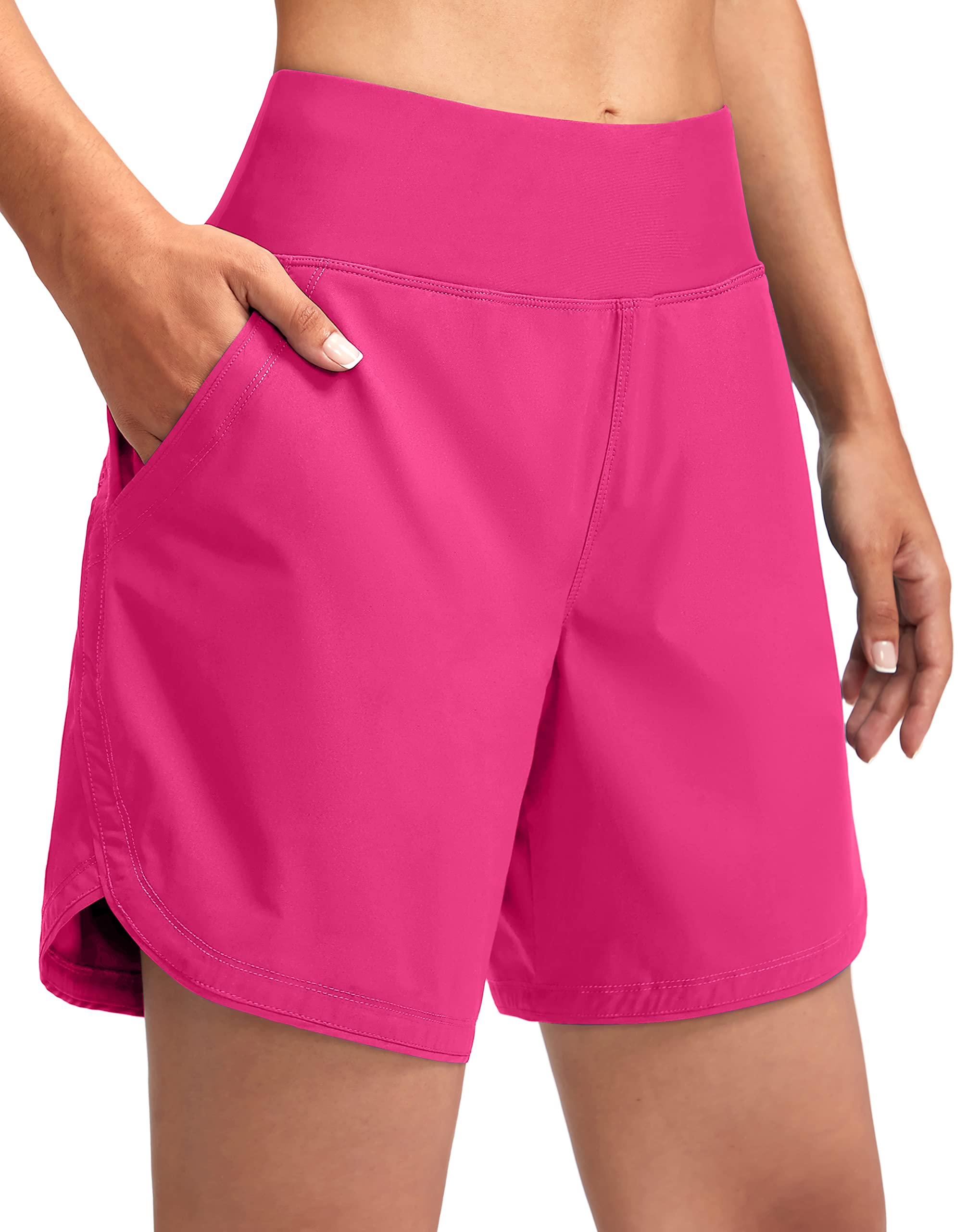 G GradualWomen's 7" Quick Dry Swim Board Shorts Swimming Bottoms High Waisted Beach Shorts for Women with Liner Pockets
