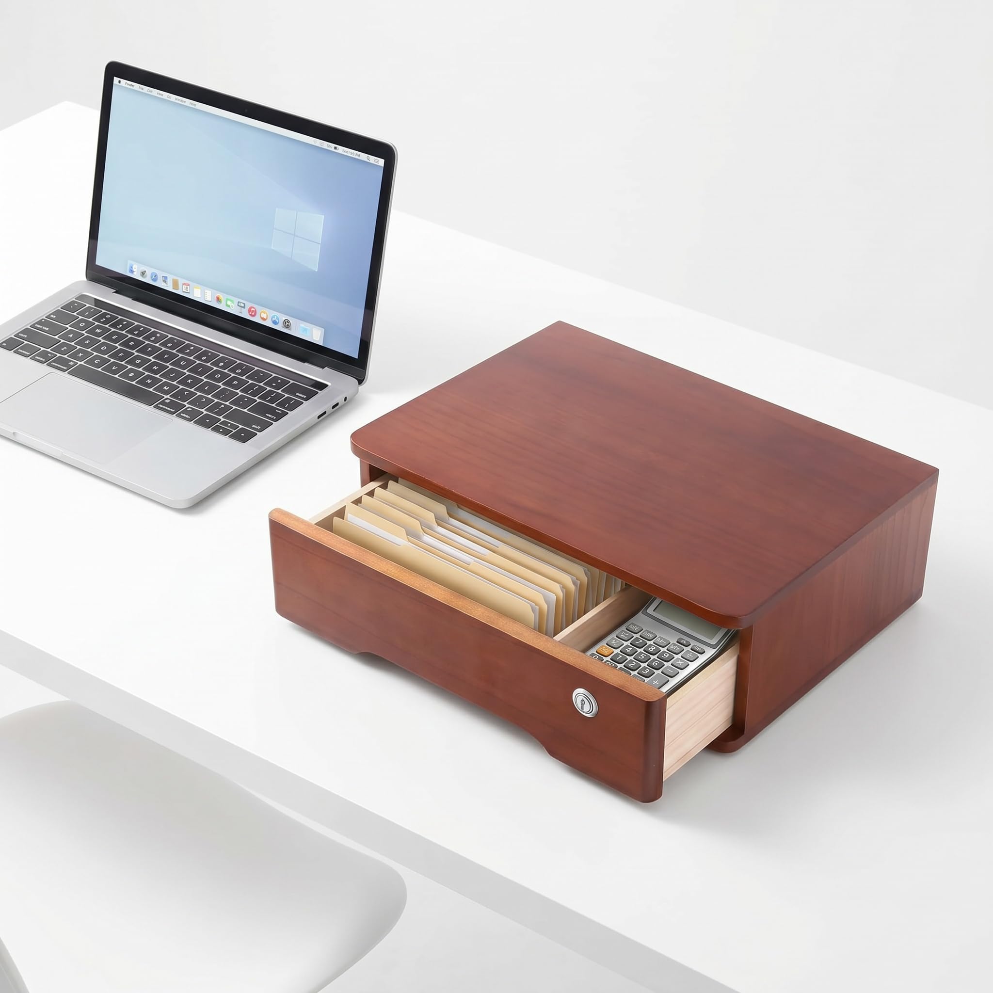Stilvoller Schreibtisch-Organizer Aus Holz Mit Schublade Und Schloss, Hochwertiger Aktenschrank Für Zuhause Und Büro, Ideal Zur Aufbewahrung Von Papieren, Schreibwaren Walnut & White