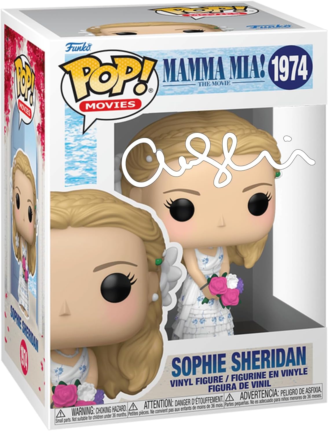 Amanda Seyfried Sophie Sheridan #1974 Mamma Mia Facsimile Signed Reprint Laser Autographed Funko POP! Movies Figurine with Protector Case