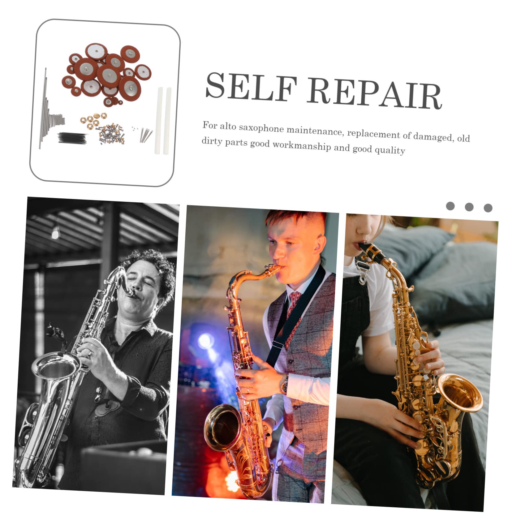 HEMOTON Kit di Riparazione Sassofono Contralto Viti e Cuscinetti in Pelle e Metallo Completo Molle Accessori per Riparazione Strumenti Set Strumenti per Manutenzione Sax Colore Casuale