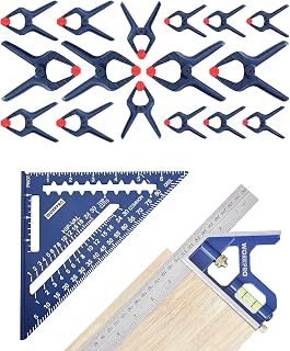 WORKPRO Rafter Square & Combination Square Tool Set - 4pc 6-1/2" Clamps & 6pc 4-1/2" & 6pc 3-3/8" Spring Clamps