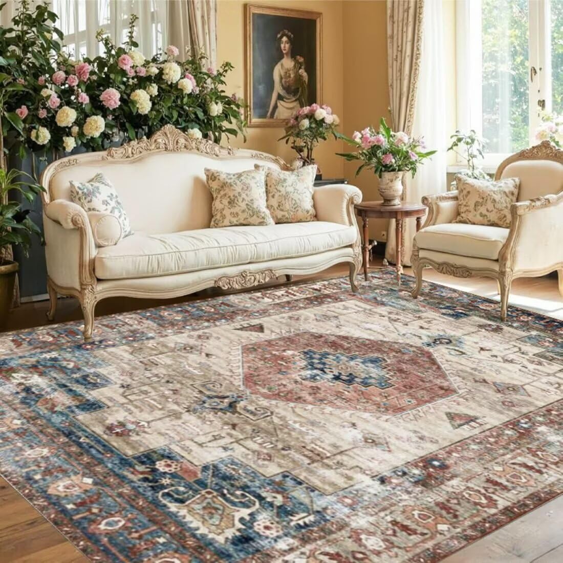 Moquette couloir bleu 130x190cm - Tapis de chambre adulte élégant