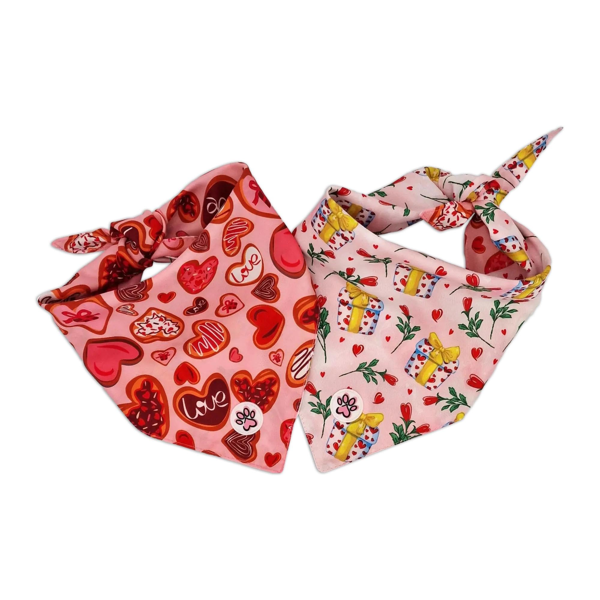 Bandana pour chien Valentin taille M, cadeau réversible rose et rouge Love at First Bark