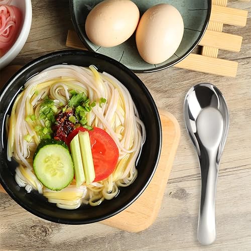 Miniatura 8 de Cucharas de sopa de acero inoxidable juego de 6 cucharas de sopa china espejo de sopa asiática pulidas para caldo postre cereales ramen tailandés de