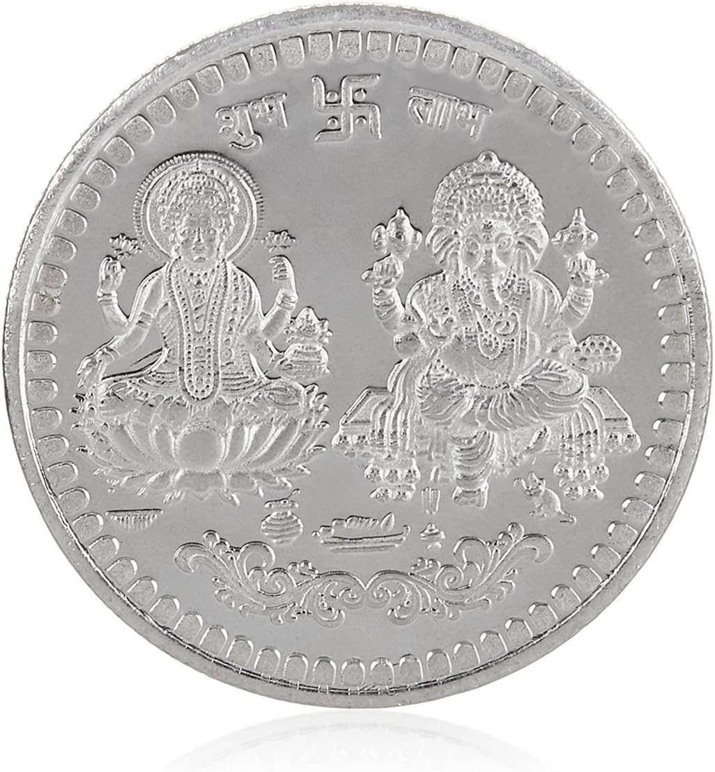 Sharah Designs Big Silver Coin Lakshmi Ji & Ganesh Ji