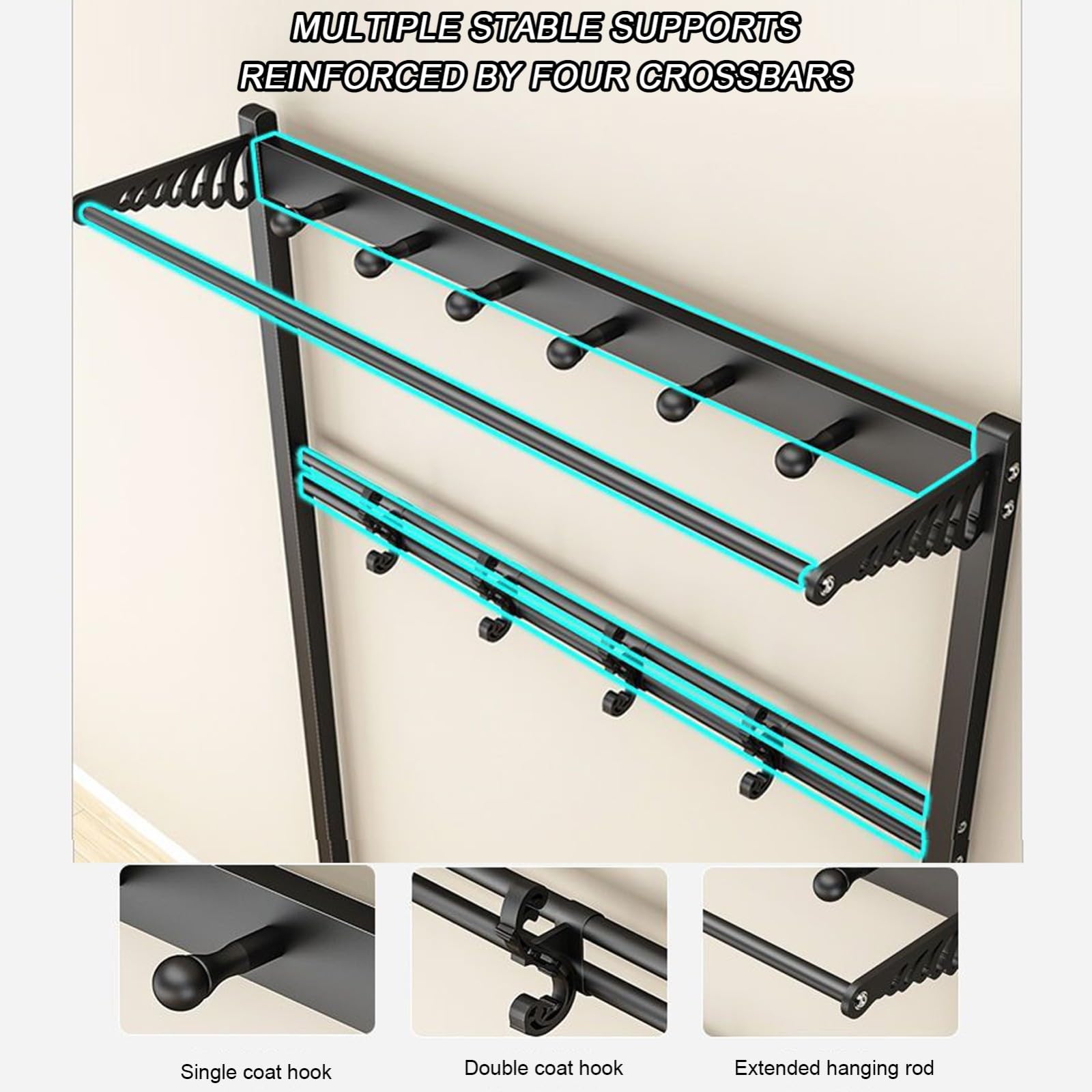 Perchero, Zapatero y Banco con Ganchos Perchero de Entrada de Metal Perchero Grande Perchero para Dormitorio Sala de estar C,60 * 33 * 170CM