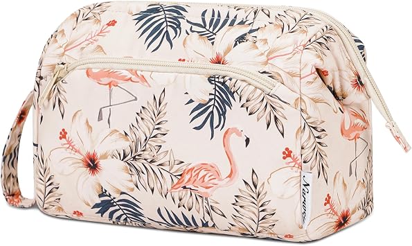 Narwey Travel Makeup Bag Toiletry Bag, Wide Open Cosmetic Bag for Women