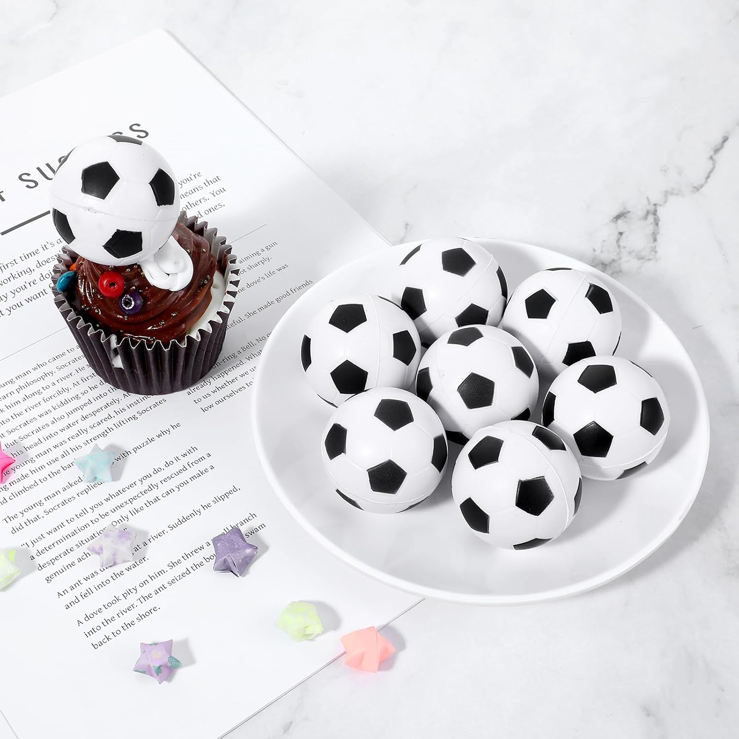 Giantree 10 Pcs Soccer Ball Cupcake Toppers, 3D Foam Soccer Ball Cake Toppers Picks Football Cake Decorations for Kids Soccer Theme Party Baby Shower Birthday Party Sport Balls Cake Decorations
