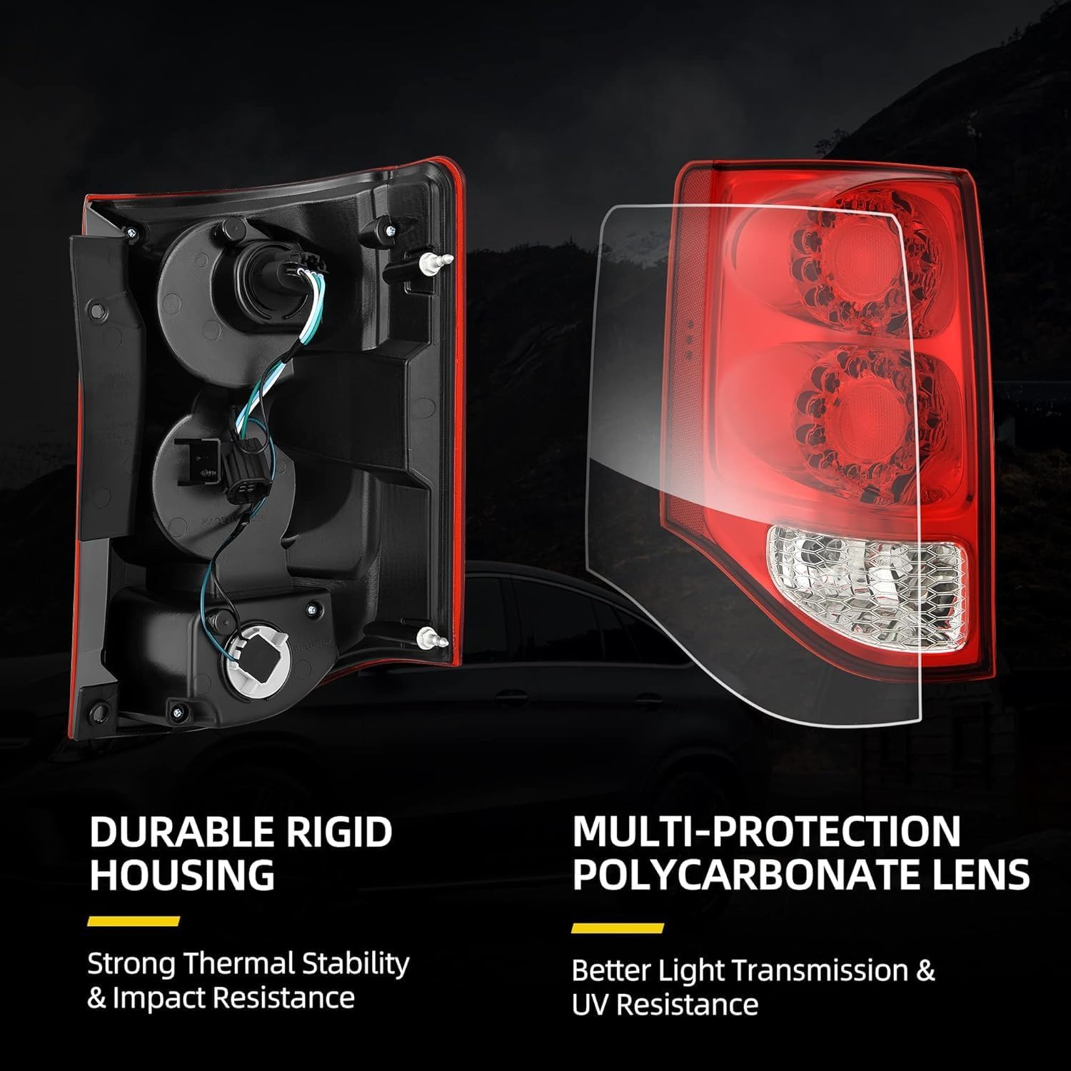 AUTOSAVER88 LED Rear Tail Light & Brake Lamp with Built-in Bulb compatible with 2011-2020 Dodge Grand Caravan (11-20) Left Driver Side Replacement Direct Fit Auto Tail Light Kit