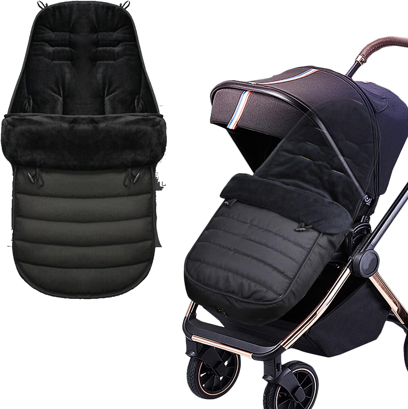 Footmuff, Universal Footmuff for Pushchair Waterproof and Windproof Fleece Lined Stroller Pram, Black