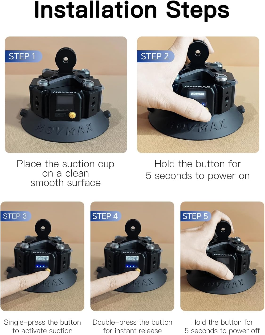 Movmax ソーラー電動吸盤 ブレードアーム用 DJI Osmo Pocket 3に対応 空気圧モニタリング付きカーマウント |