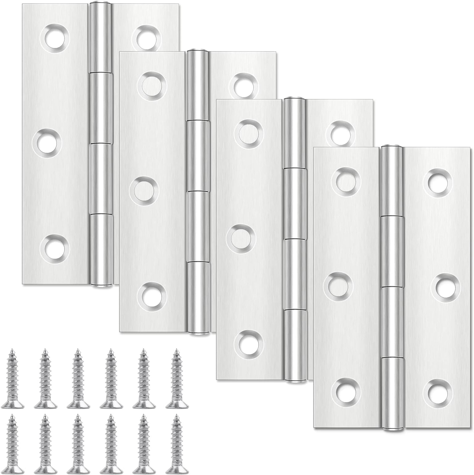 4 Pcs Door Hinges 68mm × 38mm, Stainless Steel Hinges for Wood, Butt Hinges for Internal External Doors with 24 Pcs Screws for Gate, Windows, Closet, Drawer, Boxes