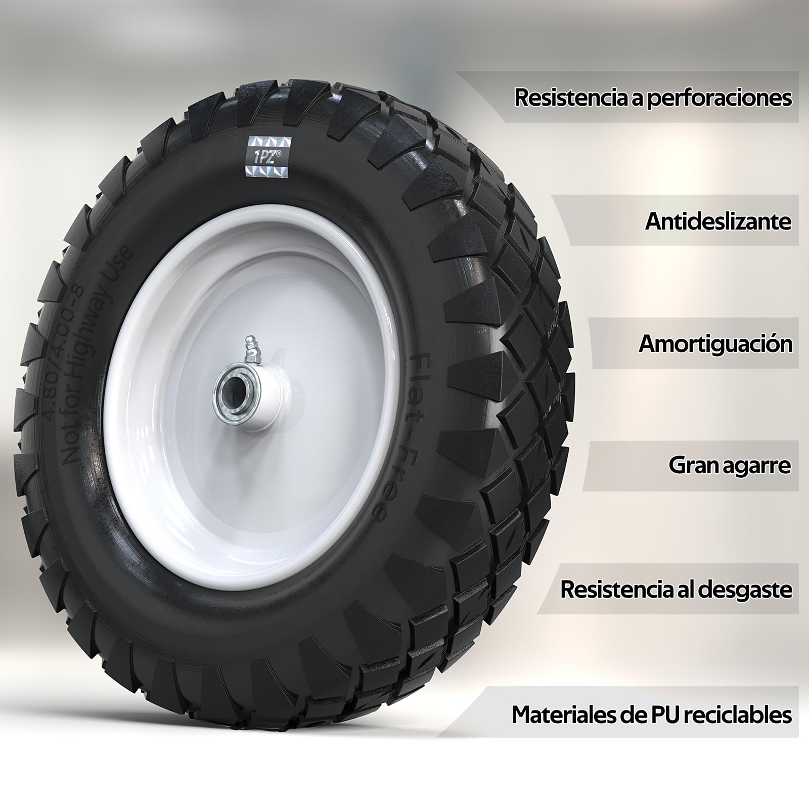 1PZ ES4-GQ8 Rueda de Carretilla 4.80 4.00-8 16" con rodamientos de 5/8" Neumático para Carretillas Remolques de Jardín Carros de mano