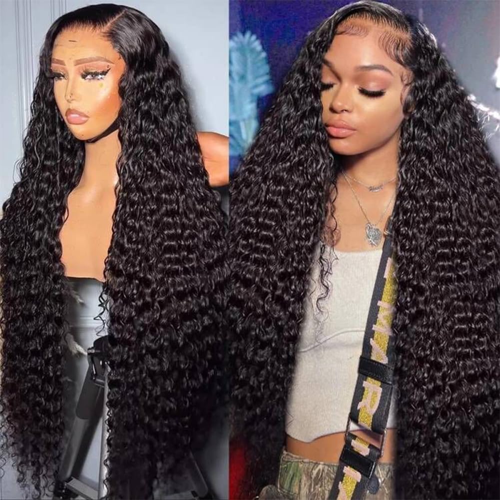 12A 28 Inch 180% Density 13X6 HD Lace Front Wig Water Wave Human Hair Wigs Deep Wave Curly Wet and Wavy HD Lace Front Wigs Human Hair Wigs for Women Pre Plucked with Baby Hair Natural Hairline