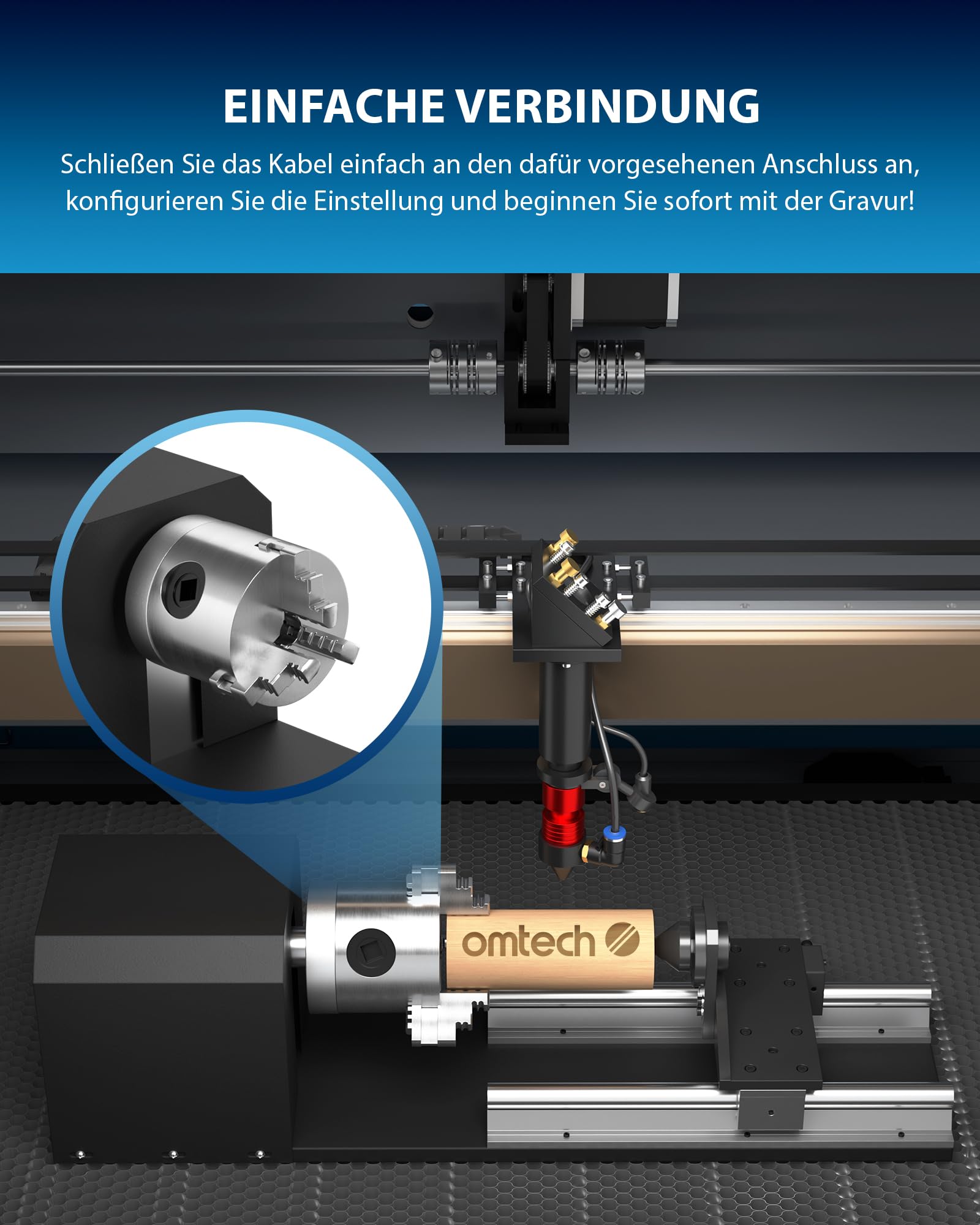 OMTech Laser Rotary Axis KP58 3-Backenfutter 2-Phasen-Schrittmotor für CO2-Lasergraviermaschine 50W-130W