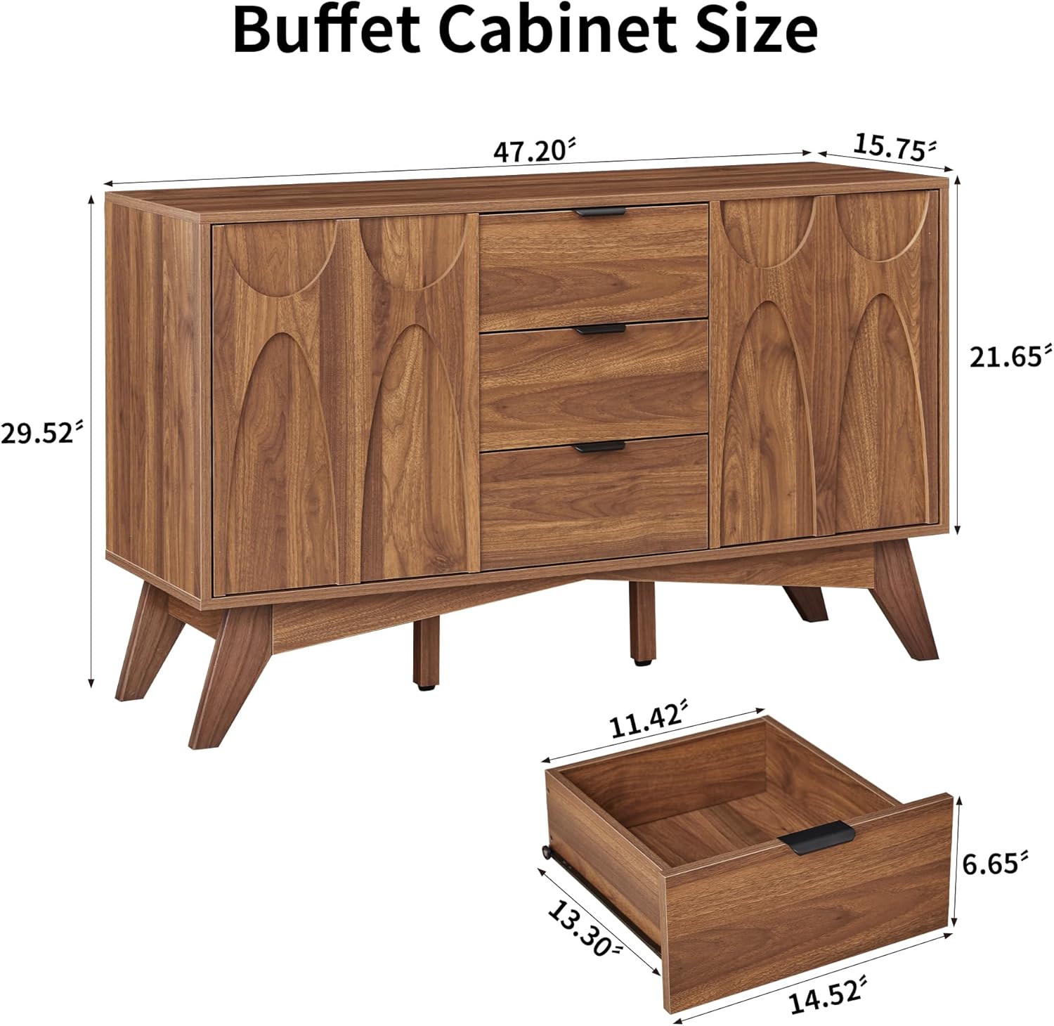 Bifins Buffet Cabinet with Storage, 47.2" Storage Cabinet with 3 Drawers, Large Sideboard with 2 Doors,Mid Century Modern Coffee Bar Cabinets for Living Room, Kitchen