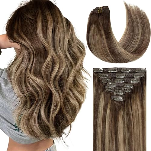 Vista 311 de Lacer Extensiones de cabello humano con clip, de doble trama, cabello brasileño de cabeza completa, color negro azabache, extensiones de cabello