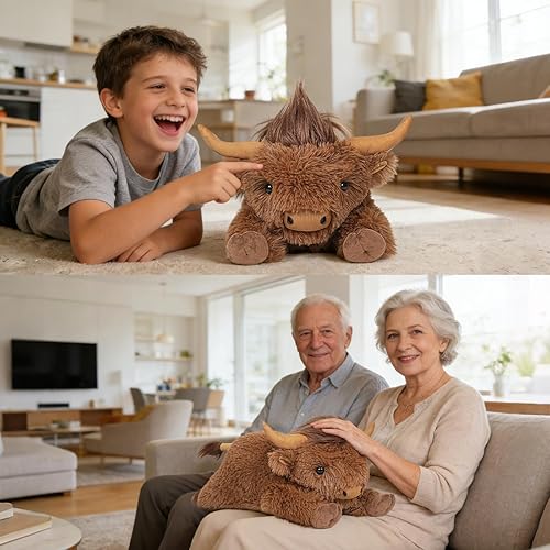 Miniatura 3 de Animales de peluche con peso de vaca de las tierras altas, 4.2 libras de peluche de vaca de las tierras altas con peso para niños y adultos,