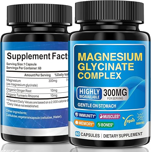 Glicinato de magnesio 300 mg, bisglicinato de magnesio quelado de alta absorción para dormir, recuperación muscular y promueve la calma y la