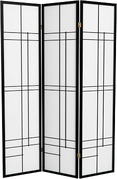 Red Lantern 6 ft. Tall Eudes Shoji Screen - Black - 3 Panels