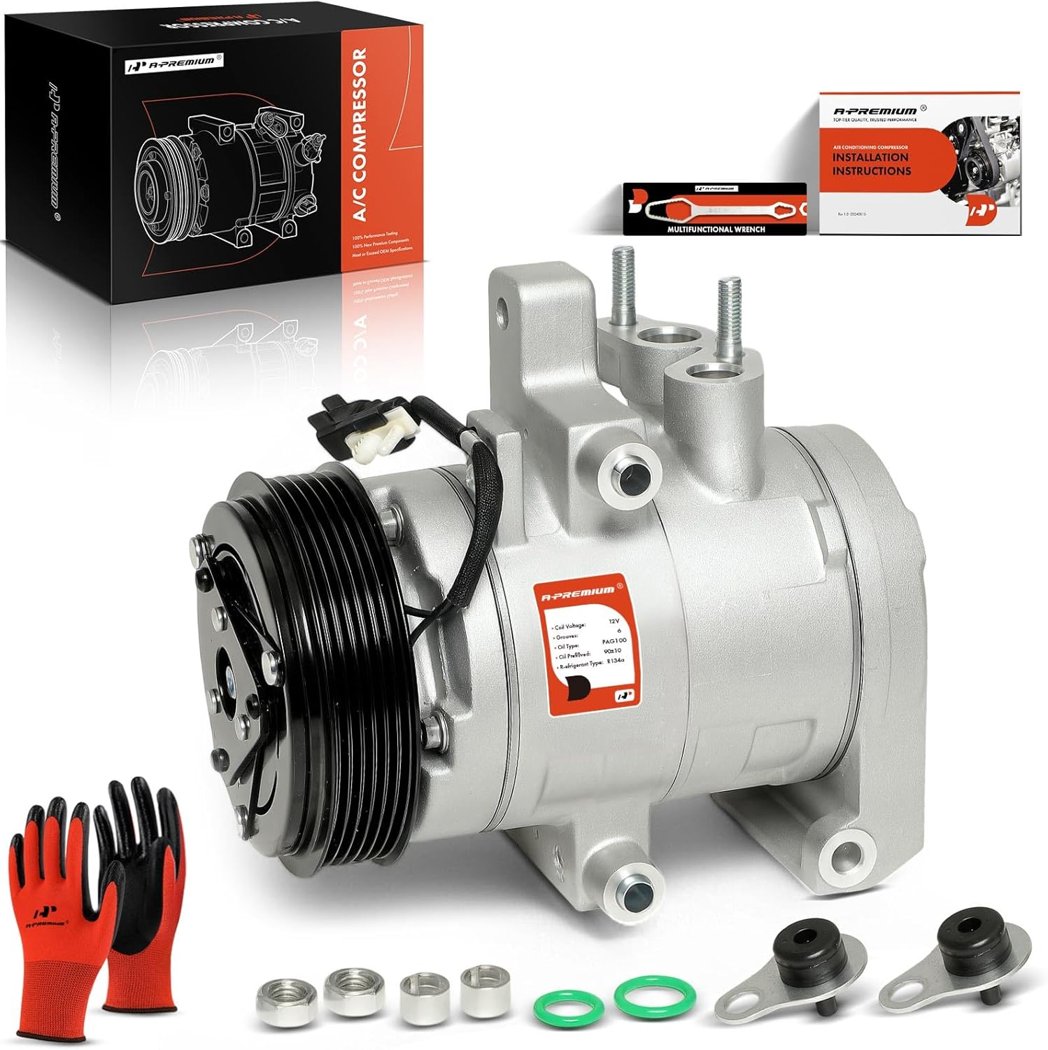 A-Premium Air Conditioner AC Compressor with Clutch Compatible with Ford F-150 5.0L 2011-2014, Lobo 5.0L 2011-2014, DKS20 Style, 6 Grooves (NOT 4 Grooves)