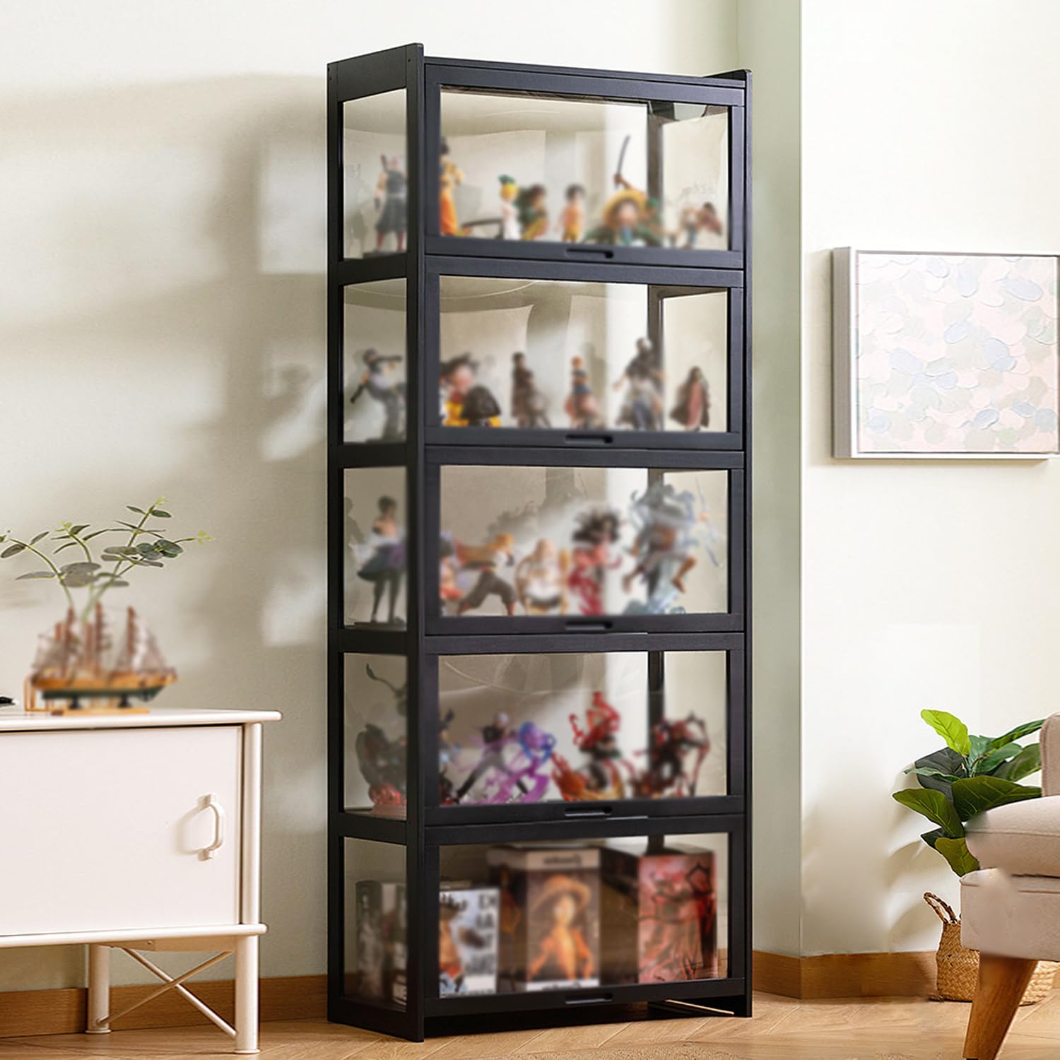 YangAera コレクションケース 竹枠 アクリル 大容量のストレージ ショーケース コレクションキャビネット 新しい厚くする フィギュアケース コレクションボード ガラスケース フィギュア グッズ コレクションラック（ブラック 90x34x172cm）