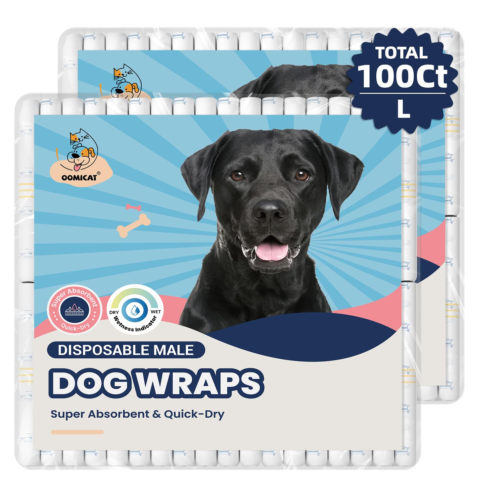 Dog Diapers Male L 100Ct, Disposable Breathable Doggie Wraps for Male Dogs