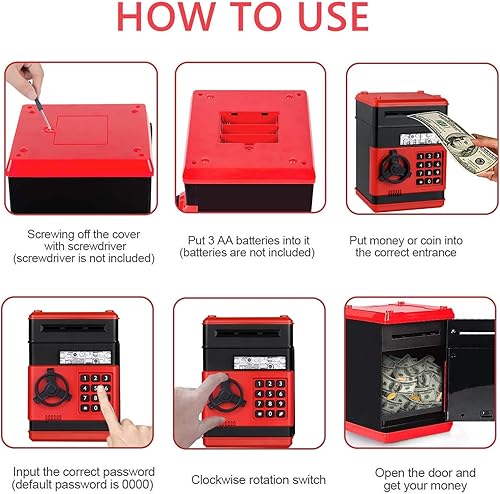 Miniatura 6 de Alcancía Boalord, PhilaeEC Kids Toys Regalos para niños de 6, 7, 8, 9, 10, 11, 12, 13 años, cajas fuertes de dinero real, cajero automático