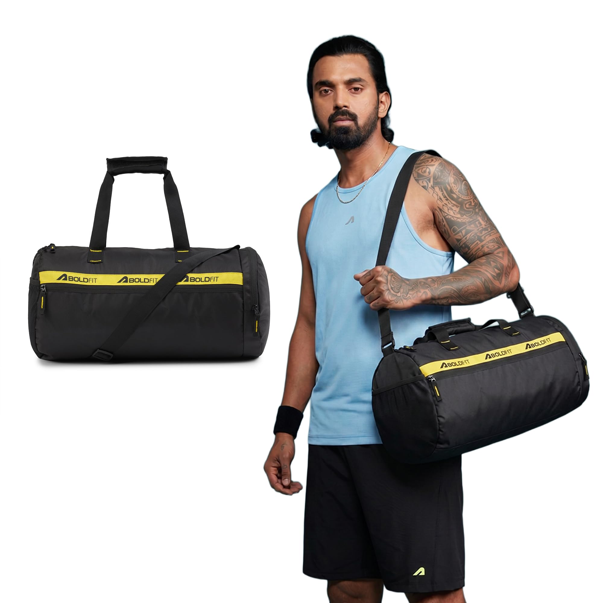 Boldfit Premium Gym Bag for Men & Women, Waterproof & Organized Duffle Bag with Adjustable Shoulder Strap, Gym Bag with Shoe Compartment, 33L Sports Duffel Bags for Women