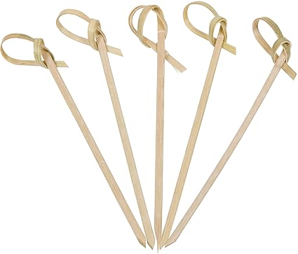 KingSeal Bamboo Flower Knot Picks, Skewers, 3.5 Inches - Perfect for Cocktails and Appetizers - 2 Packs/100 per Pack