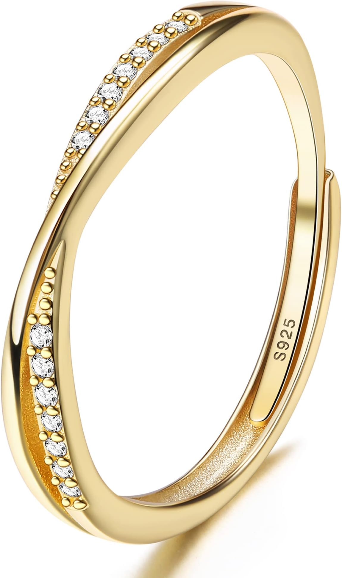JeweBella925 Sterling Silver Adjustable Rings for Women Cubic Zirconia Finger Ring Minimalist Thumb Rings for Women Girls Silver/Gold/Rose Gold