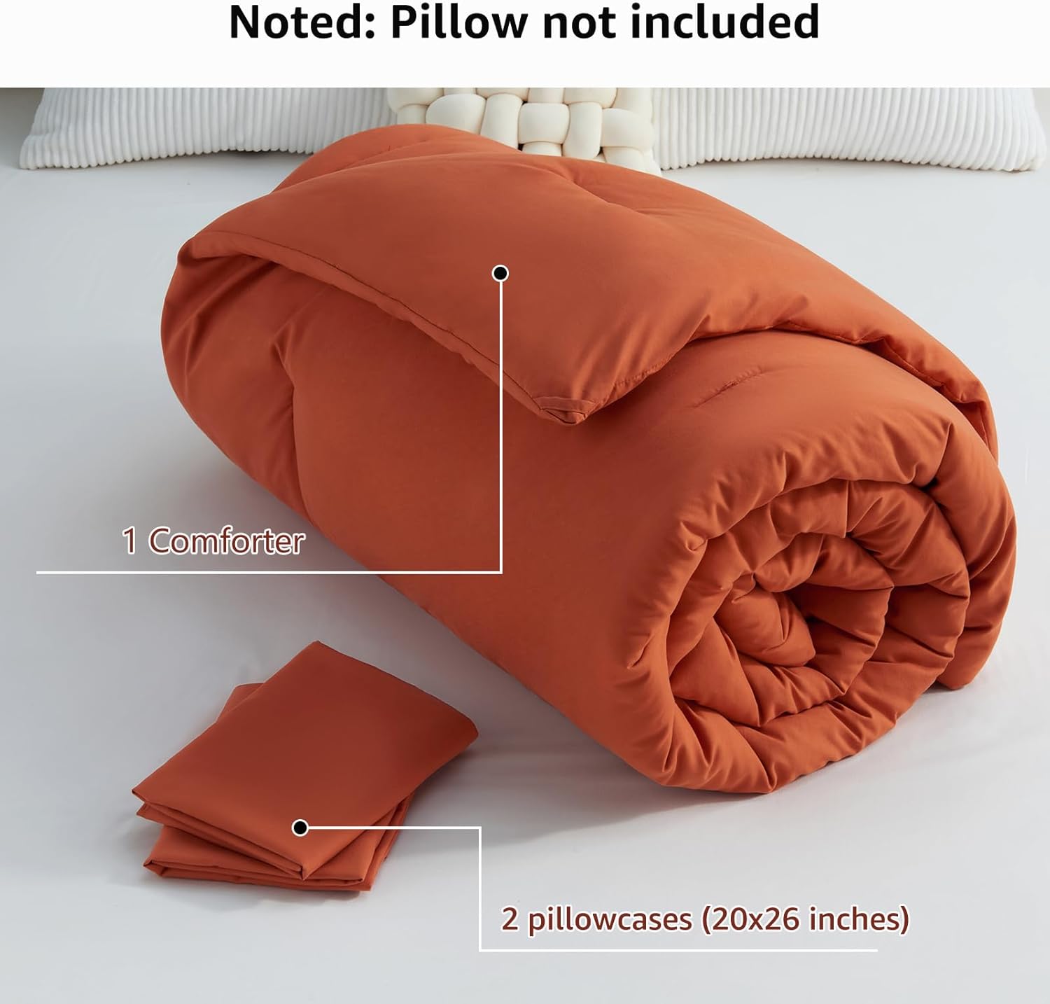 CozyLux Terracotta Full Size Comforter Set, 3 Pieces Burnt Orange Rust Solid Breathable Quilted Bedding Sets, Luxury Fluffy Soft Bed Set with Down Alternative Comforter and 2 Pillowcases All Season - Image 7