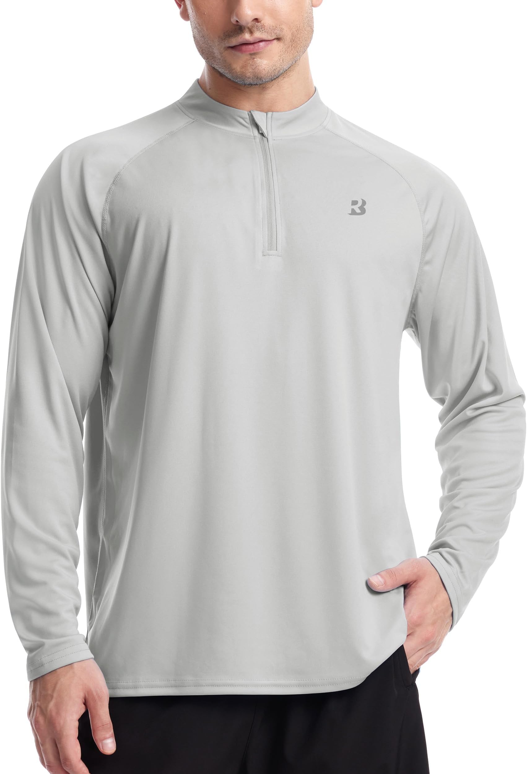 Men's 1/4 Zip Pullover Long Sleeve, UPF 50+ UV Sun Protection Shirts, Swim Rash Guard Tops for Running Fishing