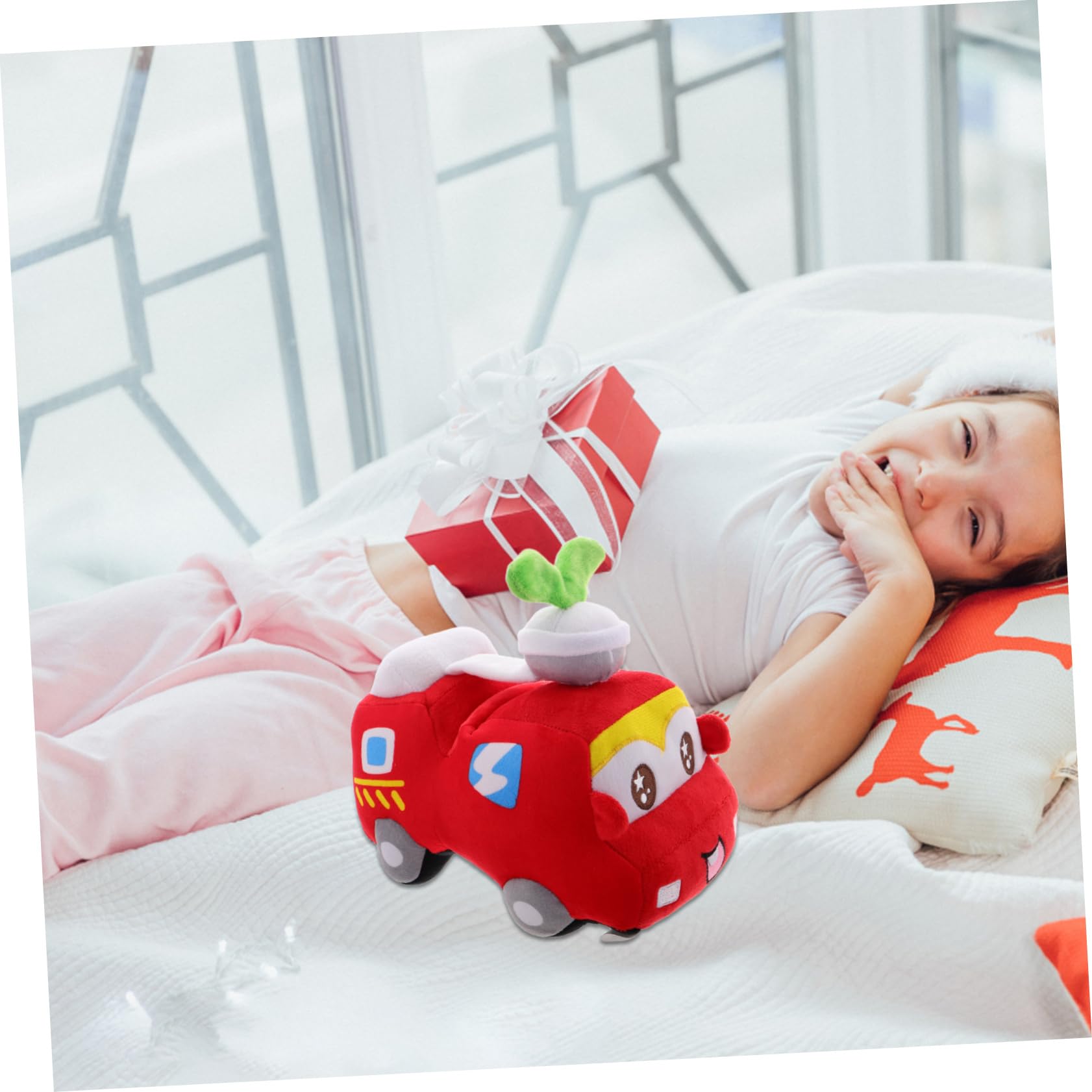 Peluche Camion dei Pompieri Rosso, Morbido, 20cm, per Bambini | Imbottitura in Cotone Pp, Stile Cartone Animato, per Camera da Letto, Regalo per Feste e Compleanni