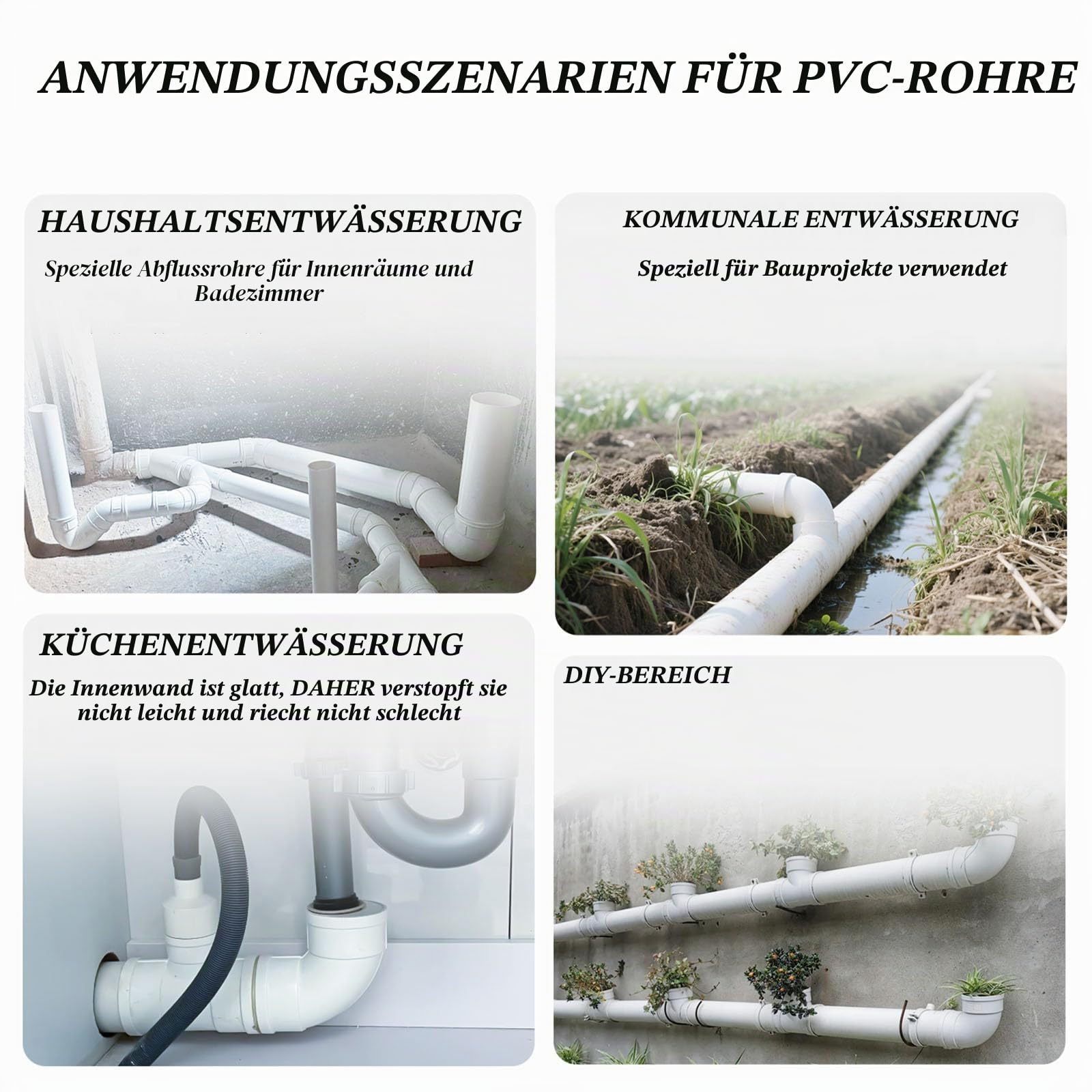 COYOUCO PVC-Rohr 180 mm Außendurchmesser x 3 mm Wandstärke Länge 0,2 m bis 1,5 m Hartplastikrohr für Entwässerung, Heimwerker, Heimwerkerprojekte 1 Stück,0.5M