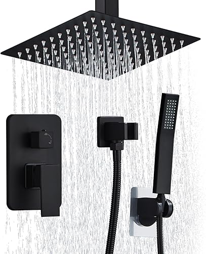 Miniatura 7 de RTOBWEYE Juego de grifos de ducha de 12 pulgadas, sistema de ducha de lluvia de alta presión, montaje en techo, juego de rociadores de ducha de