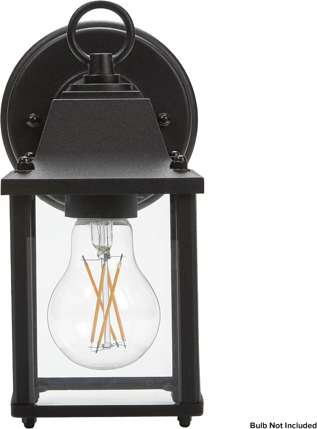 Maxxima Porch Lantern Outdoor Wall Light with Clear Glass, Patio or Porch Sconce Fixture for Exterior Lighting, Black Metal Frame, E26 Socket, Bulb Not Included