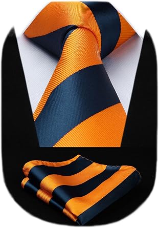 HISDERN Stripe Tie Mens Ties with Pocket Square Set Classic 3.4 Silk Formal Necktie Handkerchief for Business Wedding