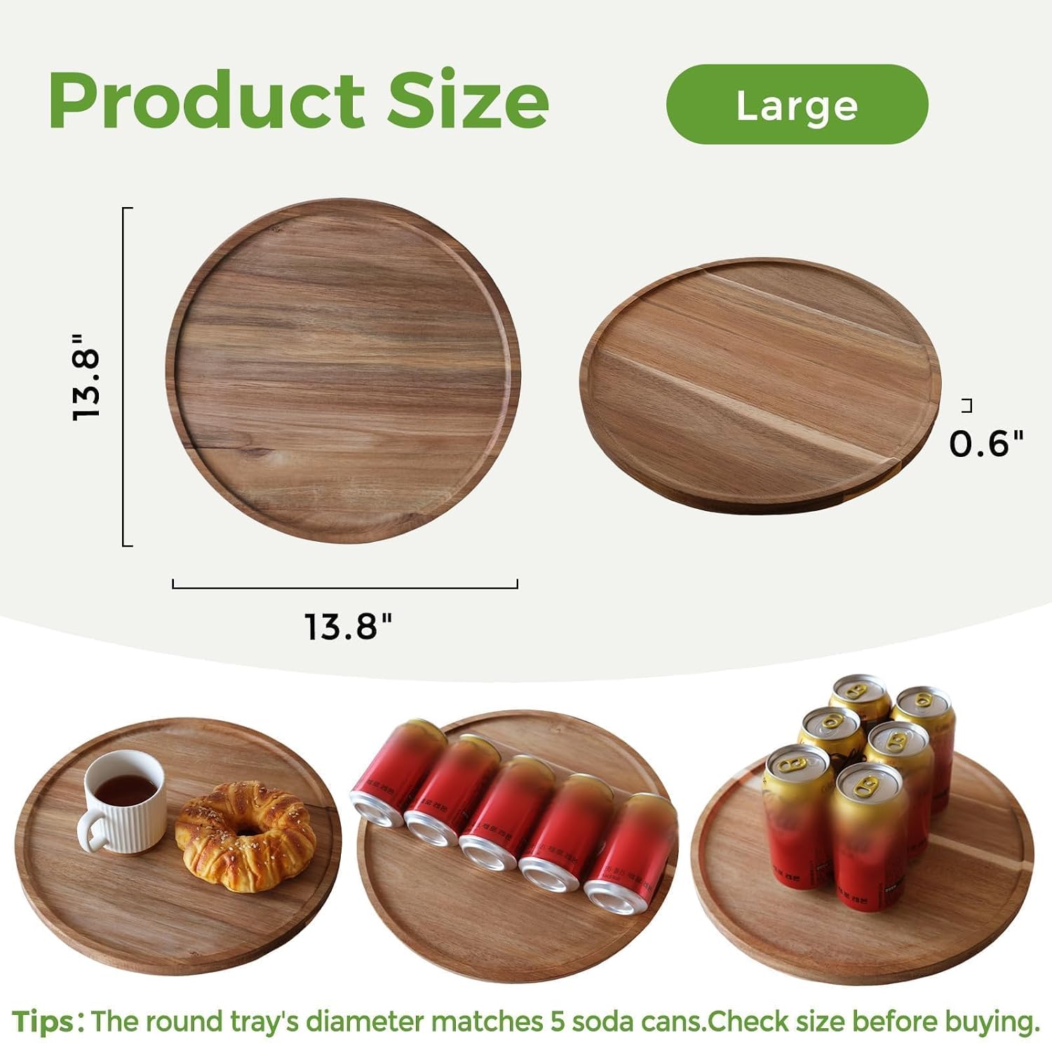Round Wooden Tray for Home Decor, S310 13.8" Decorative Wood Trays for Kitchen Dining Room, Handmade Round Wood Tray Table Centerpiece for Coffee Table