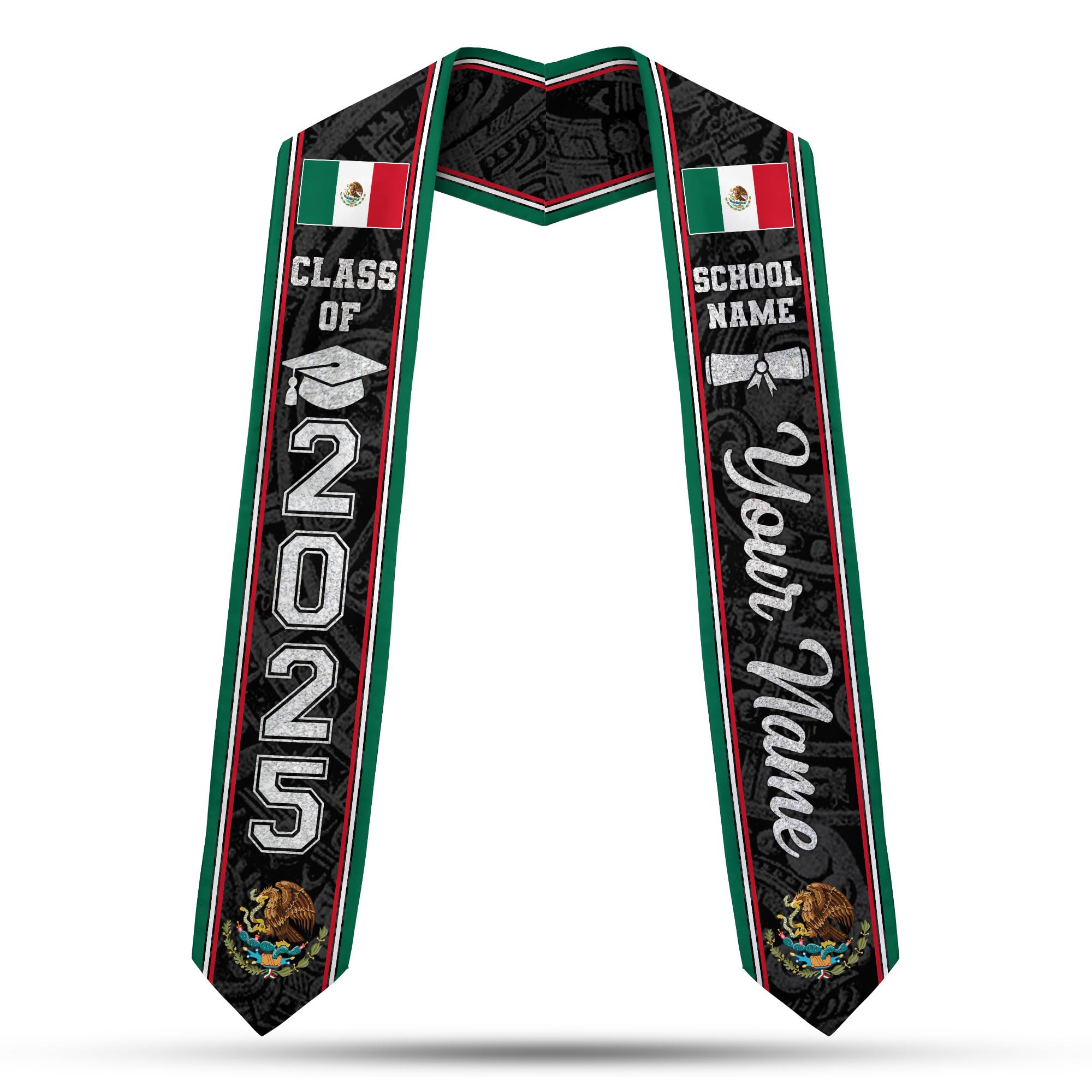 MoonArt Custom Mexican Graduation Sash Mexico Graduation Stole 2025 Mexican American Flag Graduate Sash Mexican Graduation (MXC5)
