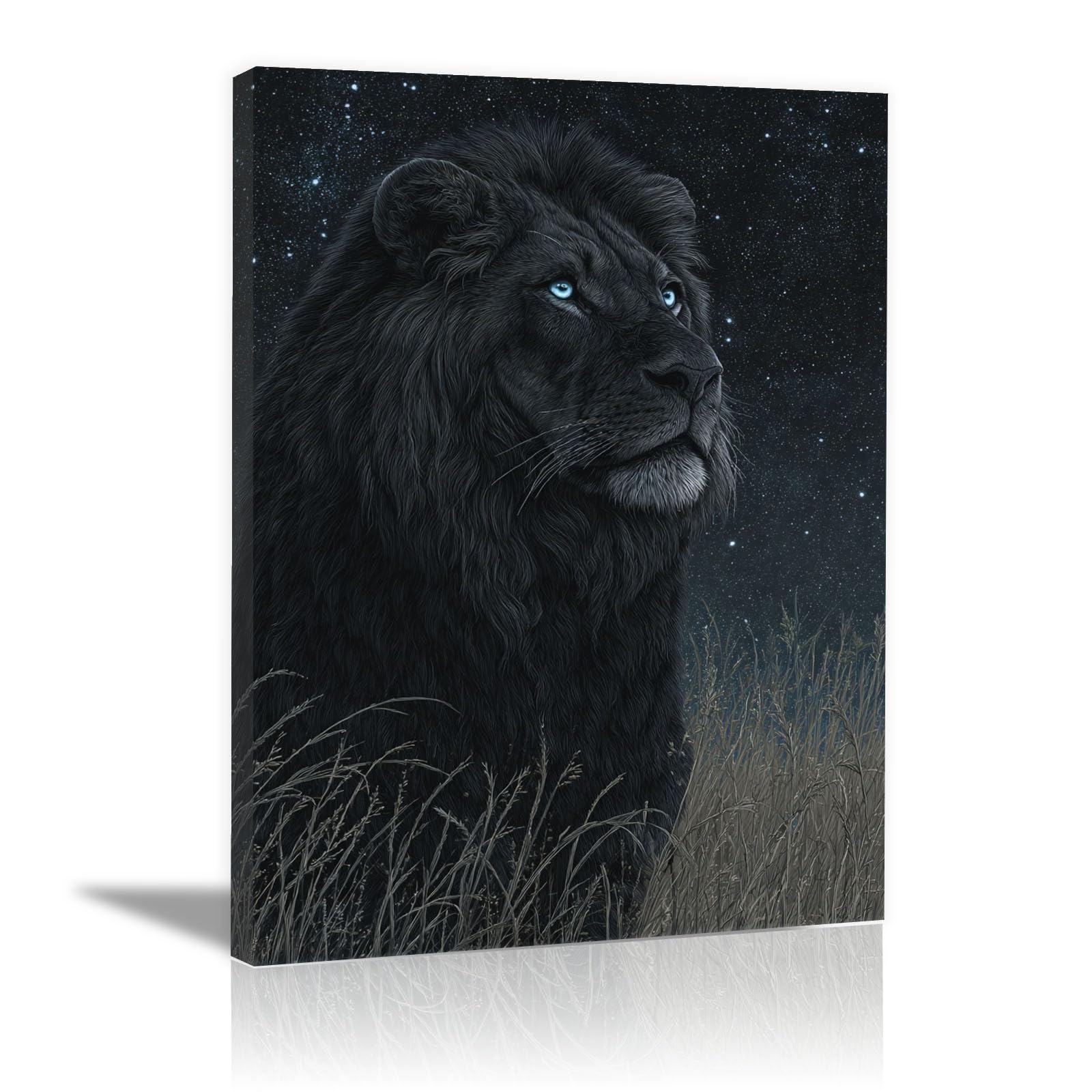 TERUEA Animal Wall Art Canvas Painting Dark Lion Starry Sky Wilderness Portrait Picture Wall Decor Animals Toilet Painting Prints Home Decor(Black)-70x100cm Framed