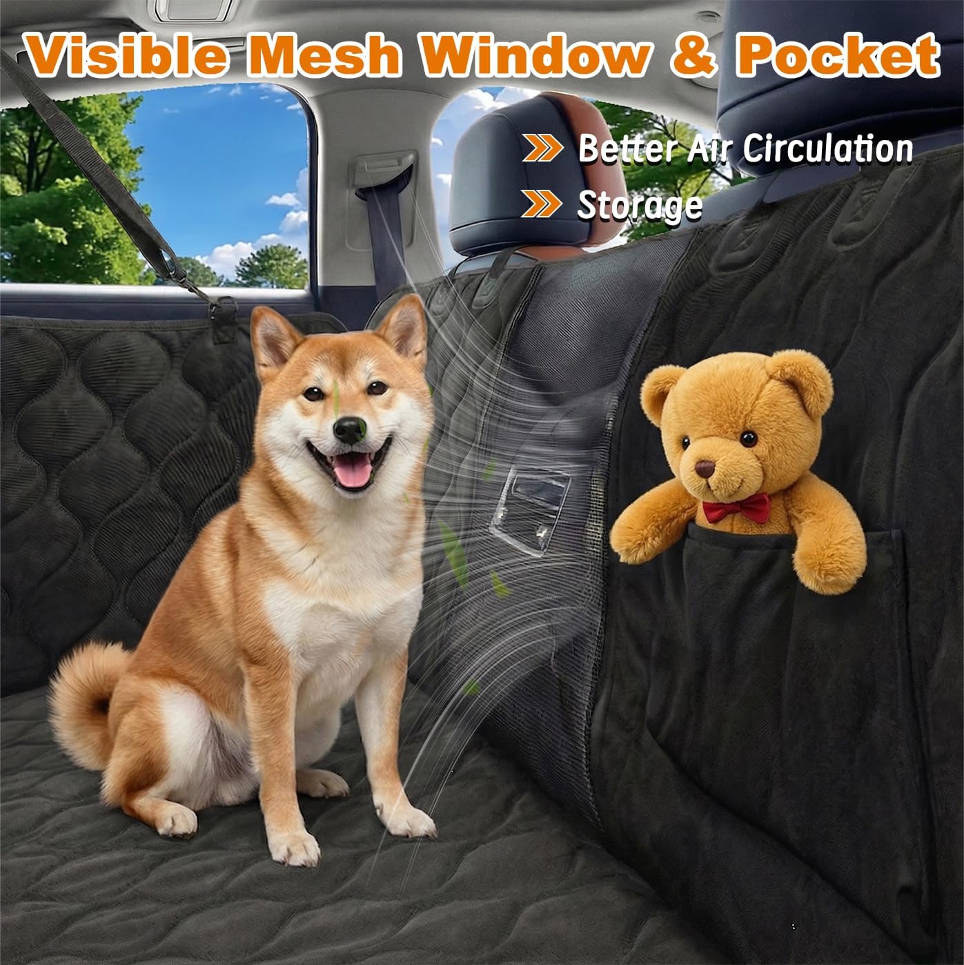 Back Seat Extender for Dogs, Hard Bottom Dog Car Seat Cover, Waterproof Car Hammock for Dogs, Back Seat Cover for Dogs, Car, SUV, Small Truck (Black, Large)