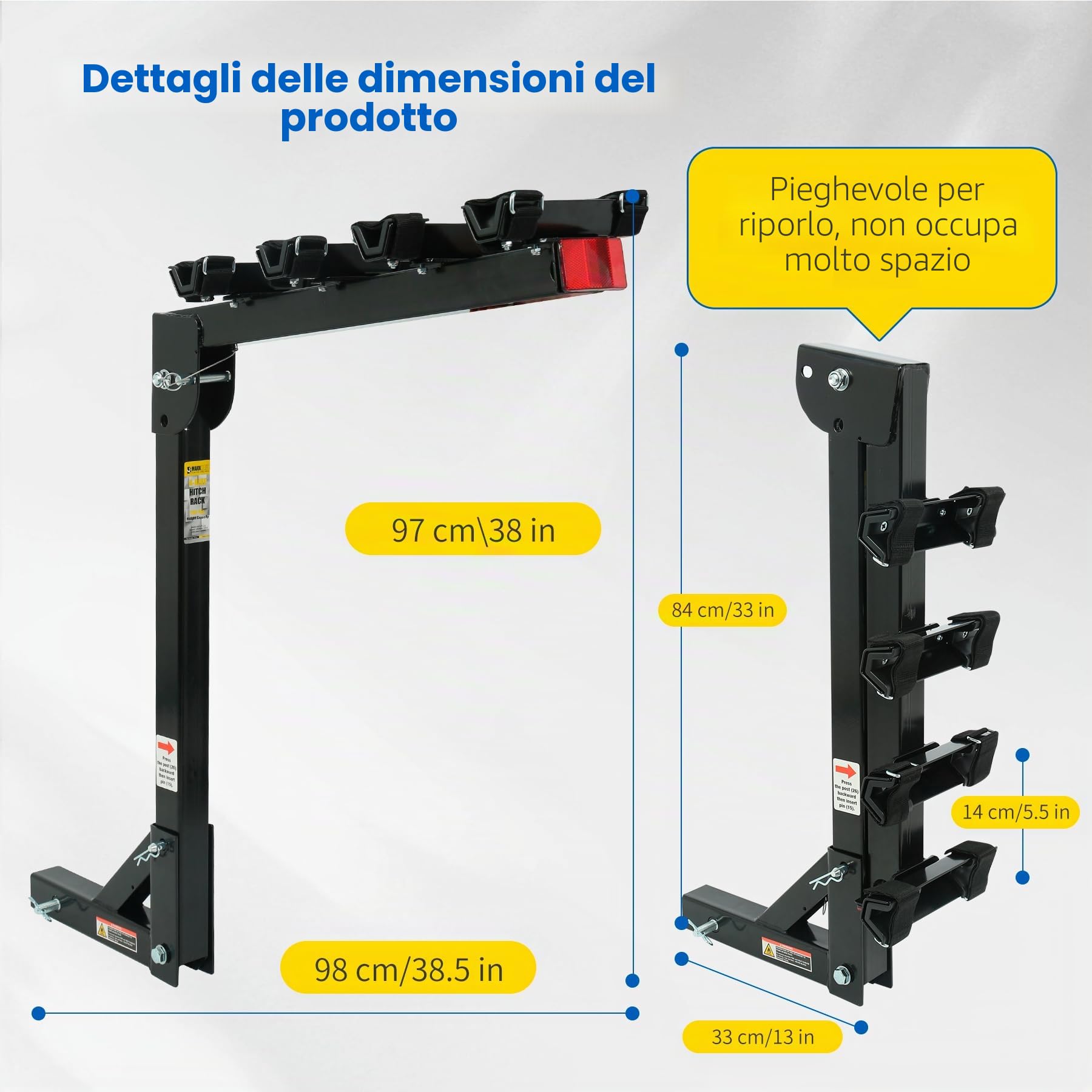 MAXXHAUL 70210 Hitch Mount Portabici 4 Bici, Nero, per Auto, Camion, SUV Minivan, Grande
