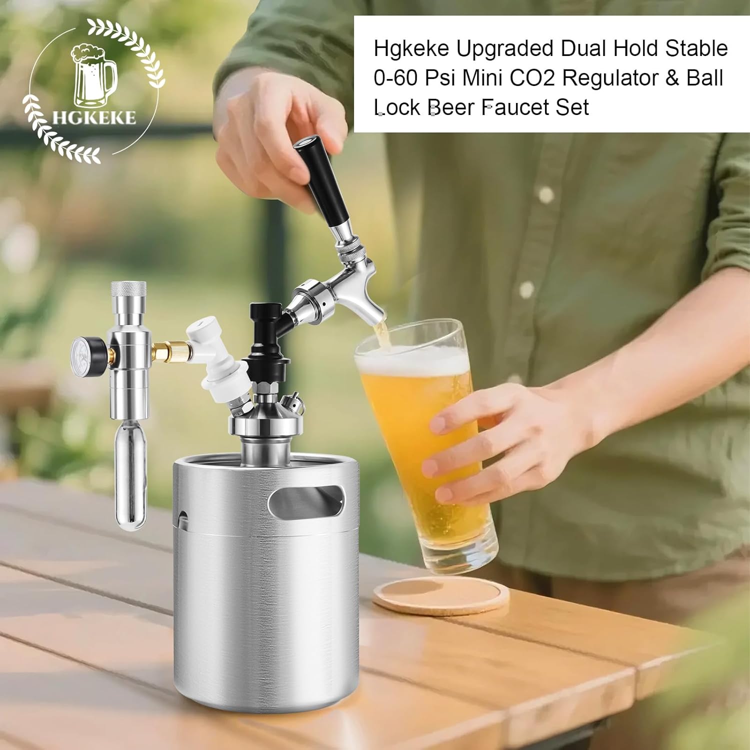 Ball Lock Keg Tap Faucet & Dual Hold Stable 0-60PSI CO2 Regulator Set, Stainless Steel Core Self-Closing Beer Faucet & Portable Beer Keg Regulator with Ball Lock Quick Disconnect for Homebrew