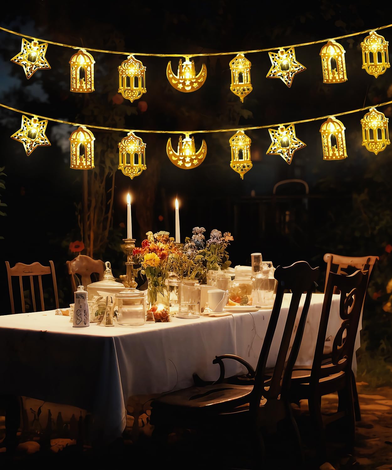Fussion Ramadan String Lights Decorations 10.3 Feet, 20 LED Battery Operated Eid LED Moon and Star Light, Ramadan Mubarak Lantern for Bedroom, Indoor, Tree, Home Decor
